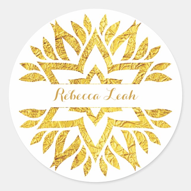 Sticker Rond Gold Foil Look Star Mandala Bat mitzvah (Devant)