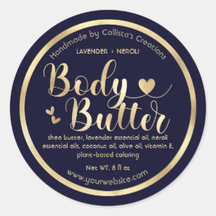 Sticker Rond Gold Foil Marine Blue Hearts Bordure Corps de kari