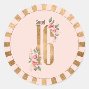 Sticker Rond Gold Foil Stripes Sweet sixteen Blush ID756