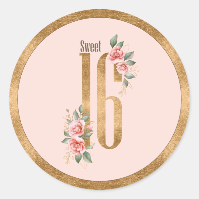 Sticker Rond Gold Foil Sweet sixteen Blush ID756 (Devant)