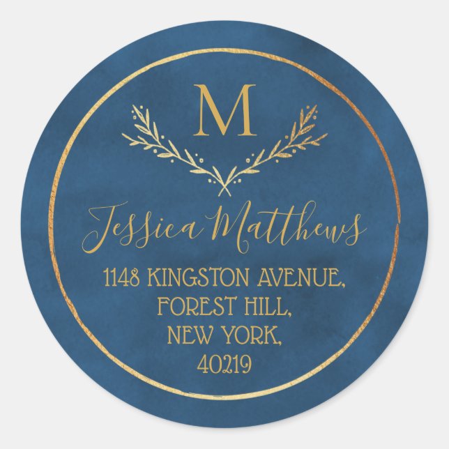 Sticker Rond Gold Foil Wire Custom Monogram Adresse de retour (Devant)