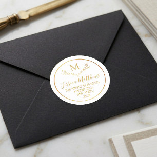 Sticker Rond Gold Foil Wire Custom Monogram Adresse de retour