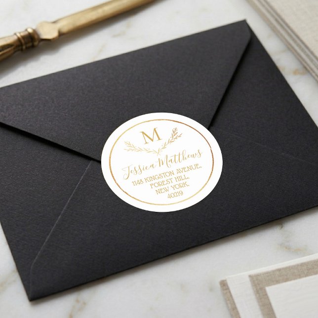 Sticker Rond Gold Foil Wire Custom Monogram Adresse de retour (Créateur téléchargé)