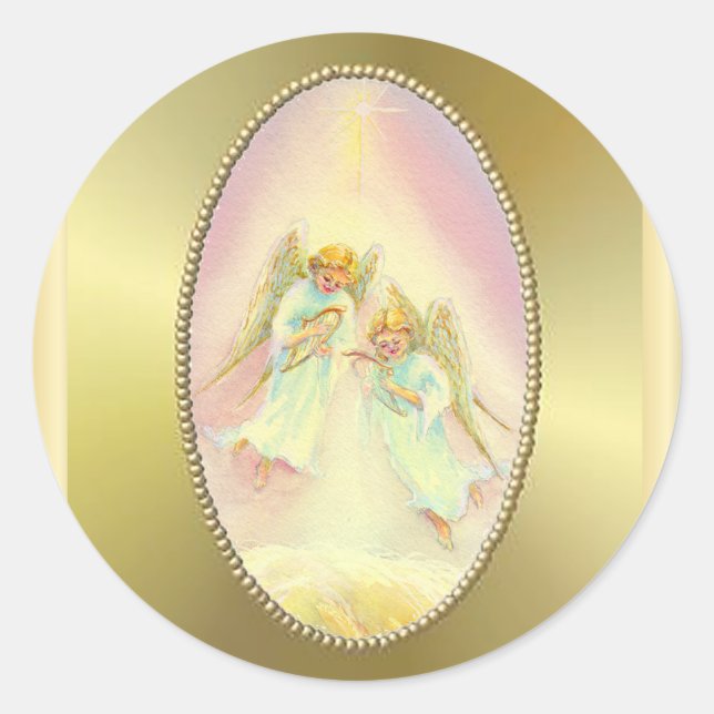 Sticker Rond GOLD FRAME & ANGELS par SHARON SHARPE (Devant)