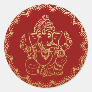 Sticker Rond Gold Ganesh Mariage rouge de Dieu indien