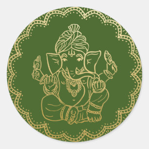Sticker Rond Gold Ganesh   Mariage vert de Dieu indien