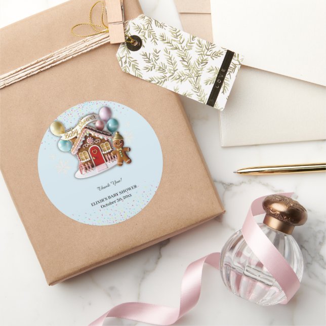 Sticker Rond Gold Gingerbread House Baby Shower (Cadeaux)