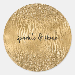 Sticker Rond Gold Glam Glitz Zebra Print Faux Parties scintilla