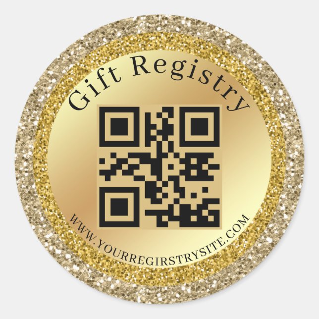 Sticker Rond Gold Glitter Baby Shower Registry QR Code Modern  (Devant)
