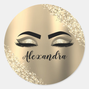 Sticker Rond Gold Glitter Sparkle Eyelashes Monogram