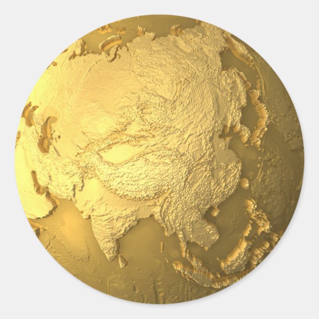 Sticker Rond Gold Globe - Metal Earth, Asie, Render 3d (Devant)