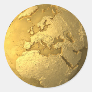 Sticker Rond Gold Globe - Metal Earth. Europe, rendu 3d