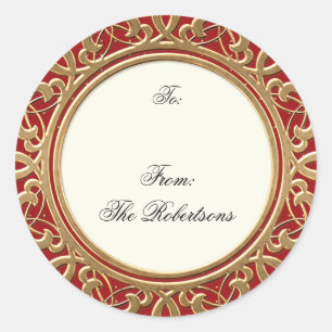 Sticker Rond Gold Golden Swirl Élégant Noël Tags cadeaux