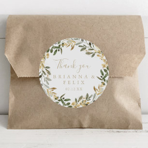 Sticker Rond Gold Green Automne Merci Mariage Faveur