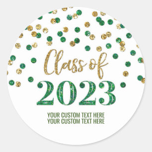 Sticker Rond Gold Green Confetti Graduation 2023