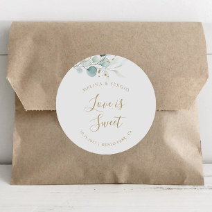 Sticker Rond Gold Green Eucalyptus Mariage L'amour est doux