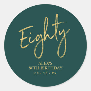 Sticker Rond Gold & Green Lettering 80th Birthday Favor