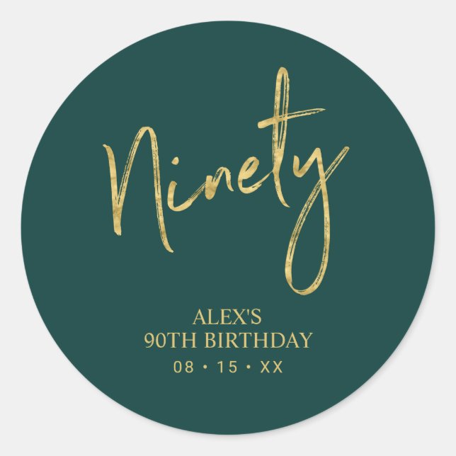 Sticker Rond Gold & Green Lettering Quatre-vingt-dix 90e annive (Devant)