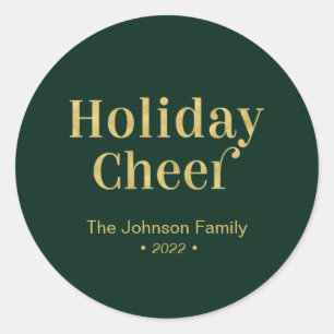 Sticker Rond Gold & Green Modern Christmas Holiday Cheval