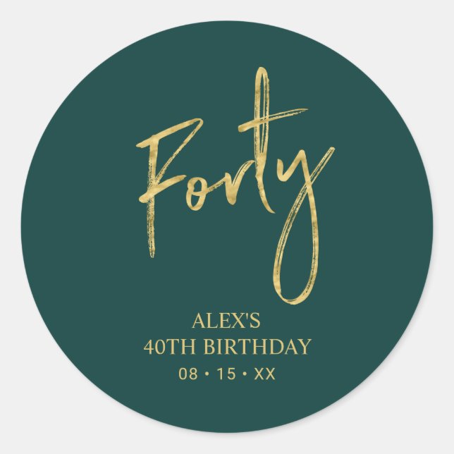 Sticker Rond Gold & Green Quarty 40e anniversaire Favor Merci (Devant)