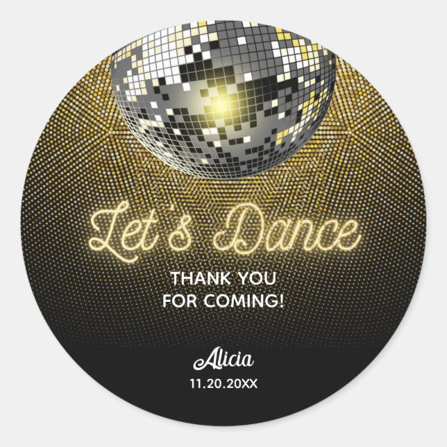 Sticker Rond Gold Halftone Disco Ball Dansons Anniversaire (Devant)
