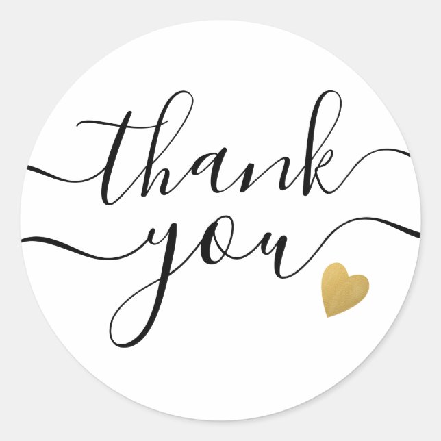 Sticker Rond Gold Heart Black et White Thank You (Devant)