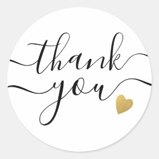 Sticker Rond Gold Heart Black et White Thank You
