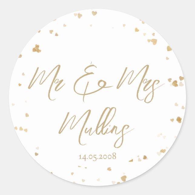 Sticker Rond Gold Heart “Mr & Mrs” Wedding (Devant)