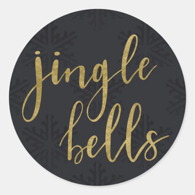 Sticker Rond Gold JINGLE BELLS Vacances hiver Black Snowflakes