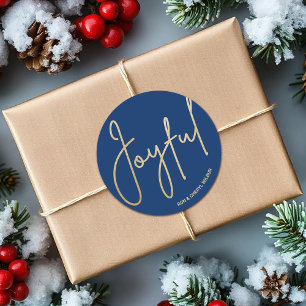 Sticker Rond Gold JOYFUL pour Noël bleu