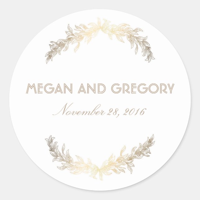Sticker Rond Gold Laurel Vintage Wedding (Devant)