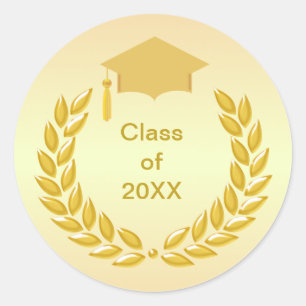 Sticker Rond Gold Laurel Wreath Class of 20XX Graduation
