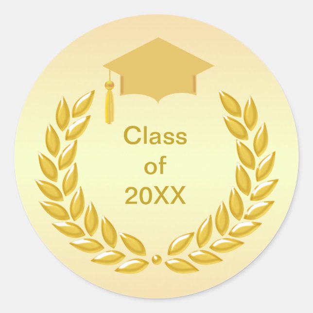 Sticker Rond Gold Laurel Wreath Class of 20XX Graduation (Devant)