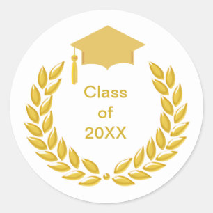 Sticker Rond Gold Laurel Wreath Class of 20XX Graduation Classi