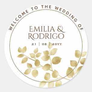 Sticker Rond Gold Leaf Espagnol Boda Bienvenue Mariage Faveur