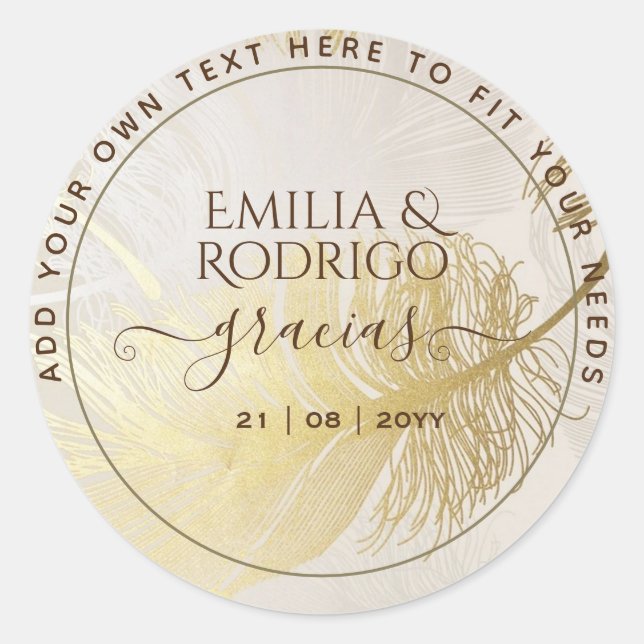 Sticker Rond Gold Leaf espagnol Boda Gracias Mariage Merci (Devant)