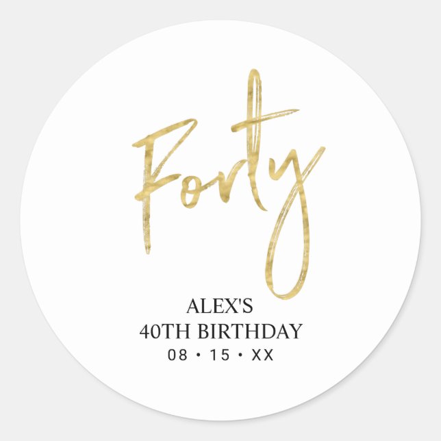 Sticker Rond Gold Lettering 40th Birthday Favor Merci (Devant)