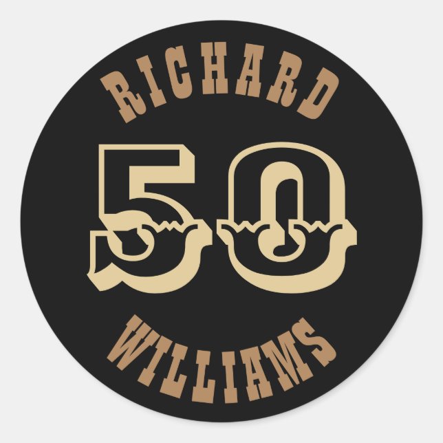 Sticker Rond Gold Lettering 50th Birthday Favor Merci (Devant)