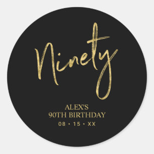 Sticker Rond Gold Lettering 90 Anniversaire Favor Merci