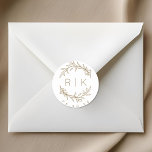 Sticker Rond Gold Line Art Botanique Wreath Mariage Monogramme<br><div class="desc">Autocollants monogrammes mariages sur mesure avec élégante couronne botanique en or brun dessinée à la main avec initiales du couple et date du mariage. Parfait pour le mariage,  sauvez les dates,  enveloppes,  emballages de mariage et plus encore.</div>