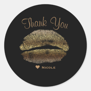 Sticker Rond Gold Lips Kiss Maquillage Beauté Glam Chic Custom