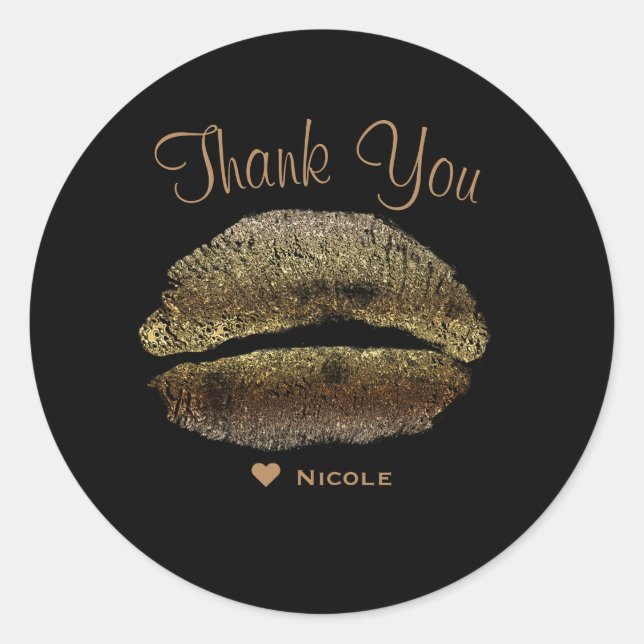 Sticker Rond Gold Lips Kiss Maquillage Beauté Glam Chic Custom (Devant)