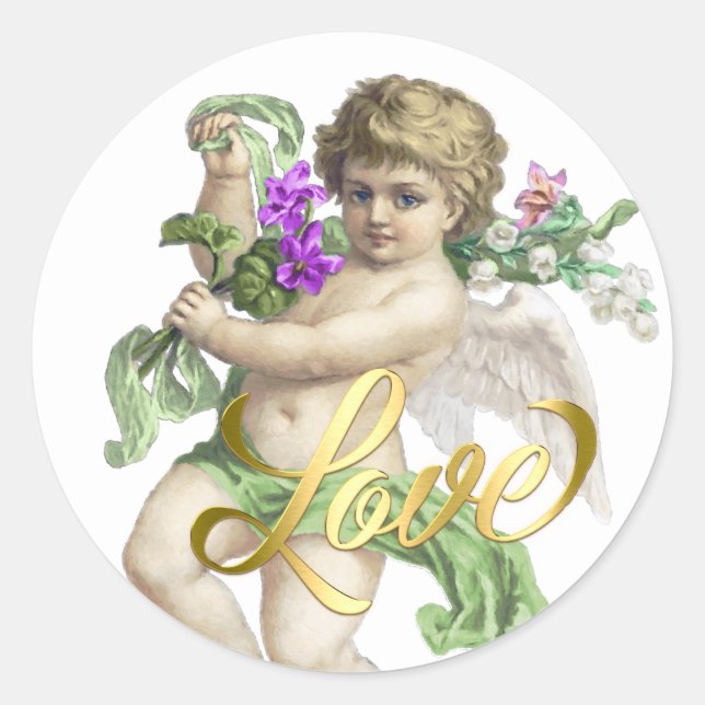 Sticker Rond Gold Love avec Cherub Rose Green (Devant)