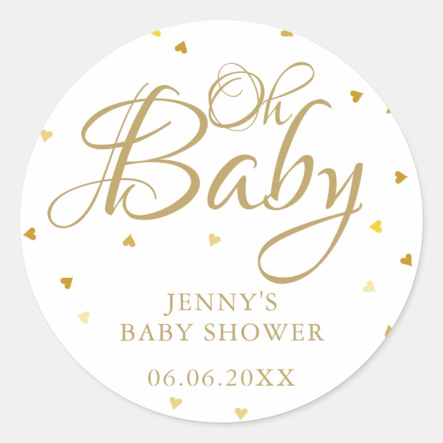 Sticker Rond Gold Love Hearts Oh Baby Baby shower / Sprinkel (Devant)