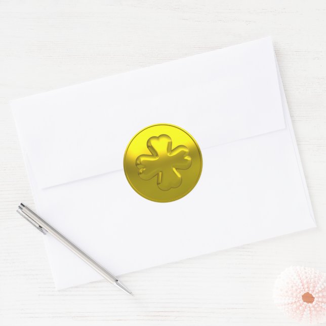 Sticker Rond Gold Luxury Shamrock Coin for St. Patrick’s Day (Enveloppe)