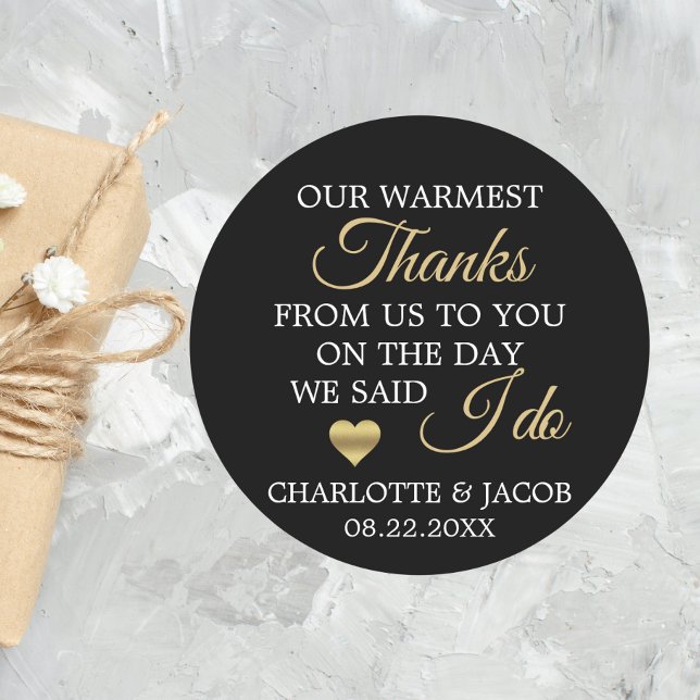 Sticker Rond GOLD Mariage Coeur le plus chaud Merci | MERCI (GOLD Wedding Heart Warmest Thanks  Thank You Classic Round Sticker)