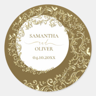 Sticker Rond Gold Mariage damassé