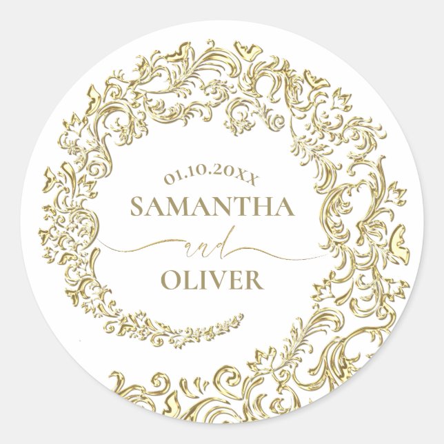 Sticker Rond Gold Mariage damassé (Devant)