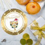 Sticker Rond Gold Menorah juive Hanoukka Merry Chrismukkah<br><div class="desc">Stickers Gold Menorah Père Noël Jewish Hanoukka Merry Chrismukkah</div>