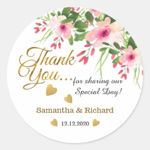 Sticker Rond Gold Merci Floral Mariage Faveur